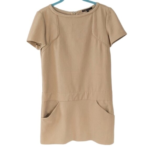 Maje Icare mini dress with pockets tan cel brown size 2 Medium B4 - Picture 1 of 11